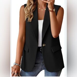 Mina Self Black Sleeveless Blazer Vest Lined Size Large Business Casual Office